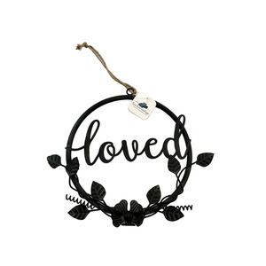"Loved" Floral Round Metal Black Circle Wall Decor Door Hanger NEW